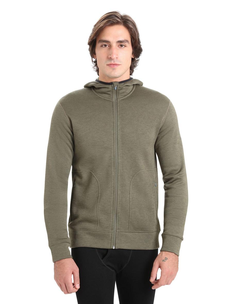 Loden Icebreaker RealFleece® Merino Elemental Long Sleeve Zip Hood Men\'s Jackets | AU 1240BEXC